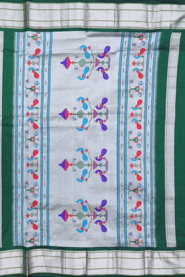 Paithani Silk Saree In Forest Green With Floral Buttis