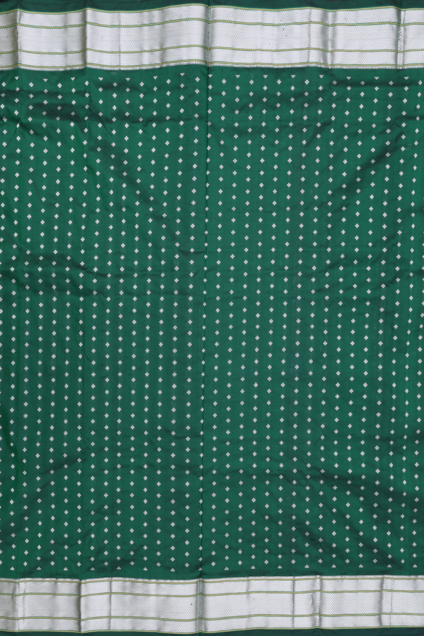 Paithani Silk Saree In Forest Green With Floral Buttis