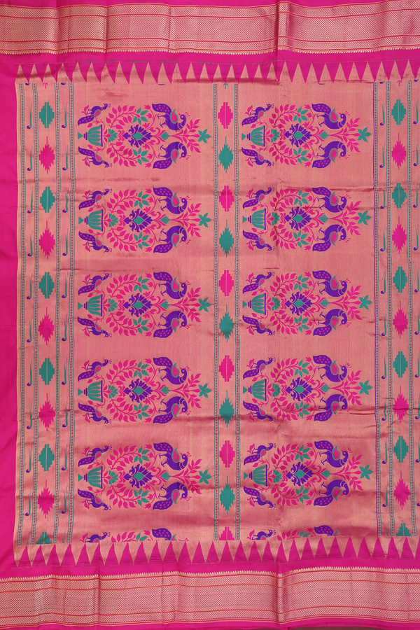 Paithani Silk Saree In Magenta With Chakram Buttas