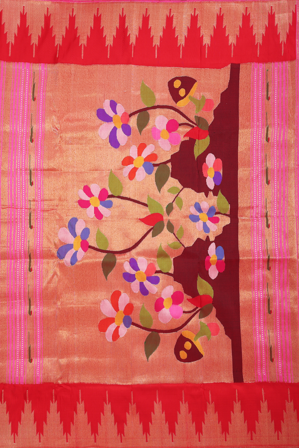 Paithani Silk Saree In Magenta With Polka Zari Buttas