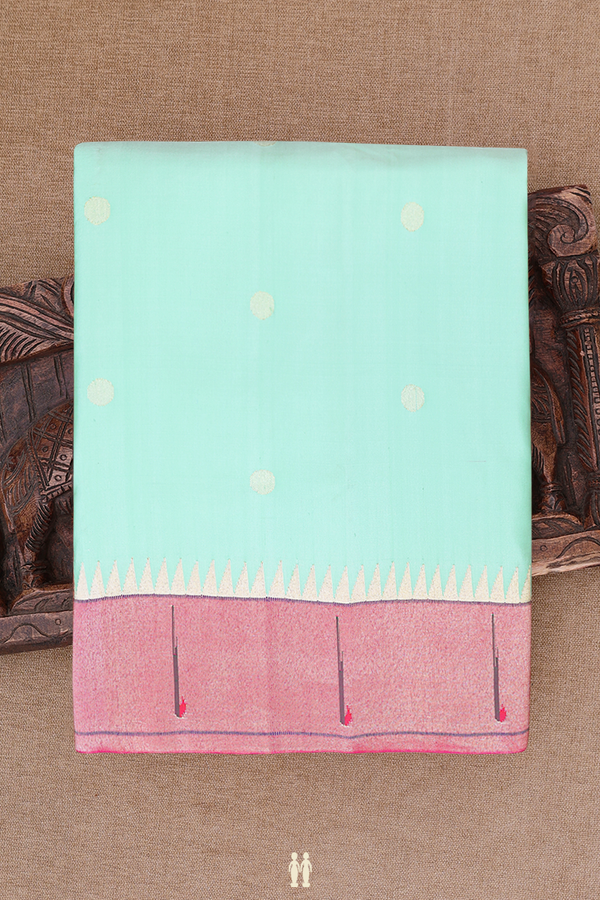 Paithani Silk Saree In Mint Green With Polka Zari Buttas