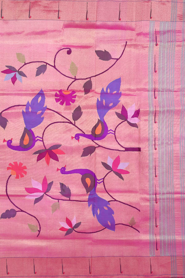 Paithani Silk Saree In Mint Green With Polka Zari Buttas