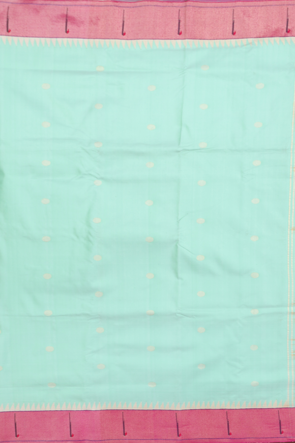 Paithani Silk Saree In Mint Green With Polka Zari Buttas