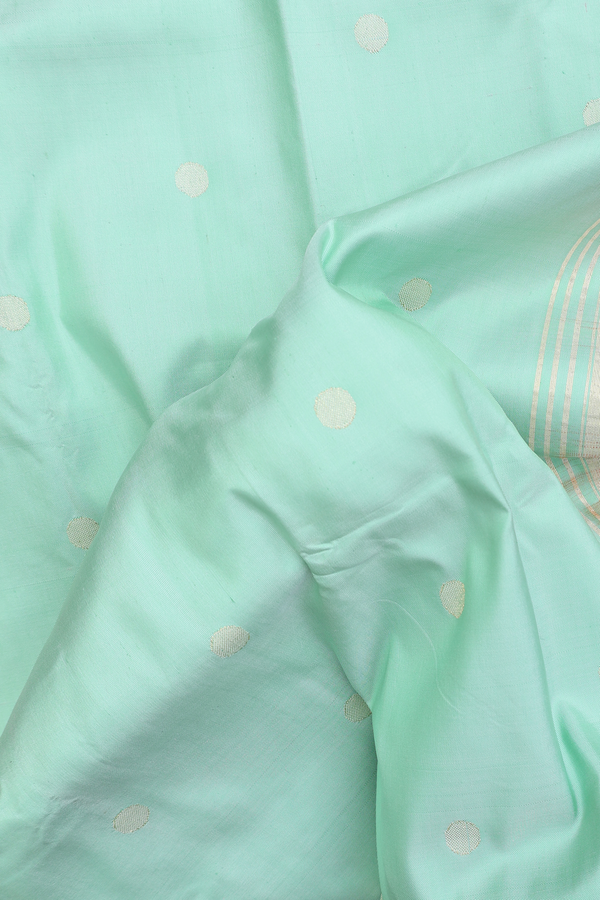 Paithani Silk Saree In Mint Green With Polka Zari Buttas