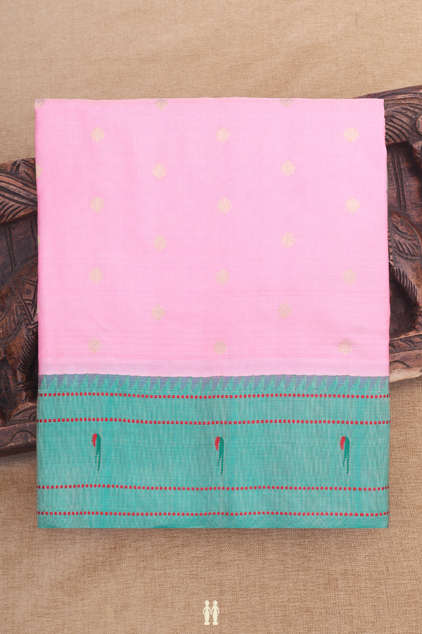 Paithani Silk Saree In Pink With Floral Zari Buttas