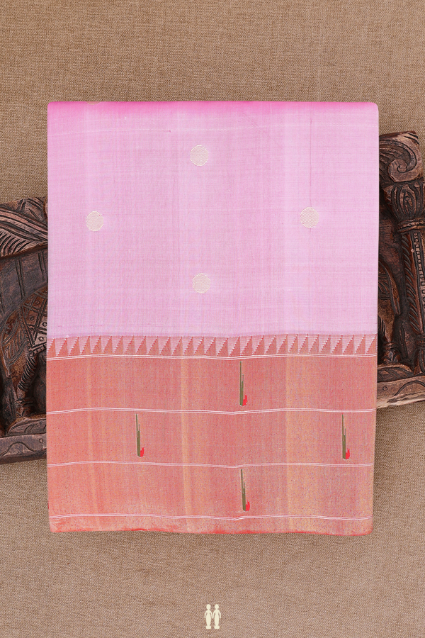 Paithani Silk Saree In Pink With Polka Zari Buttas
