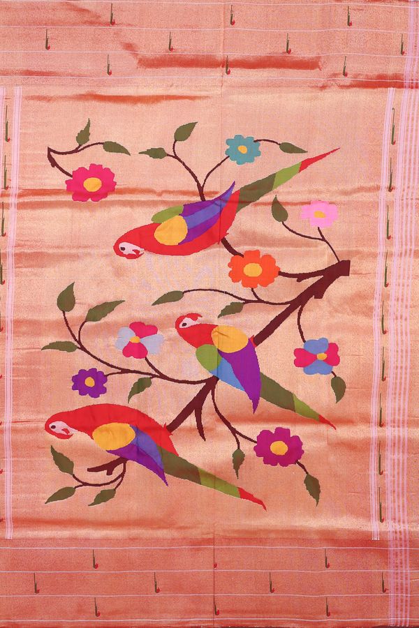 Paithani Silk Saree In Pink With Polka Zari Buttas