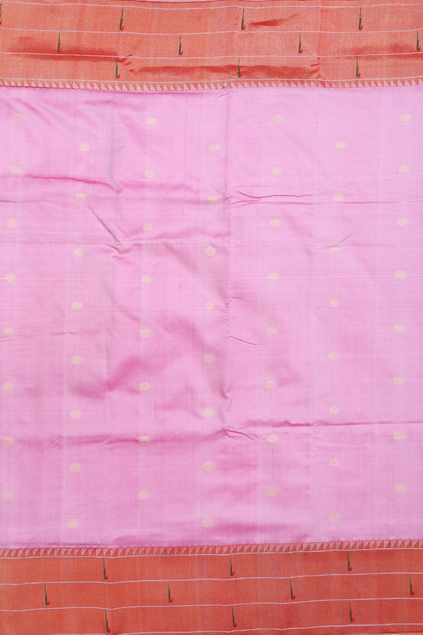 Paithani Silk Saree In Pink With Polka Zari Buttas