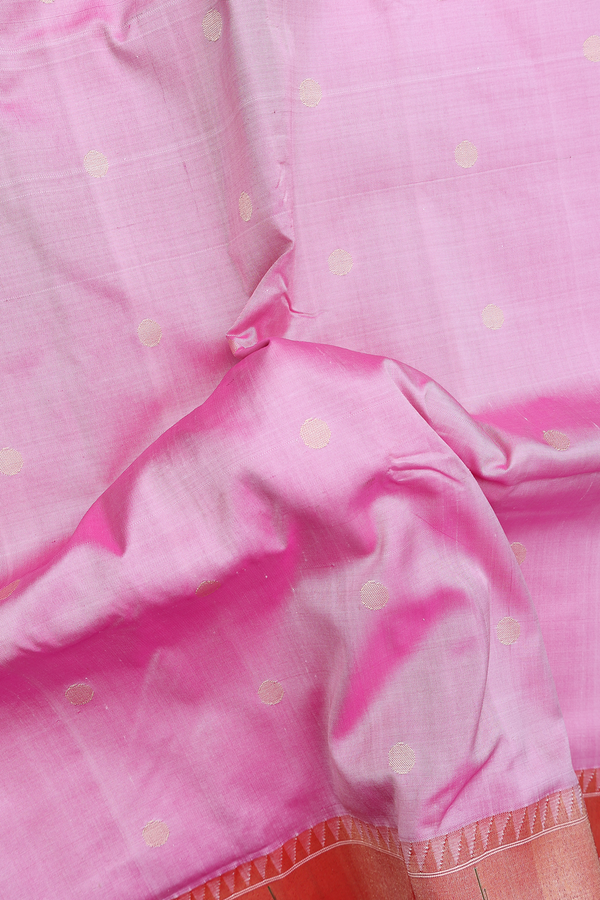 Paithani Silk Saree In Pink With Polka Zari Buttas