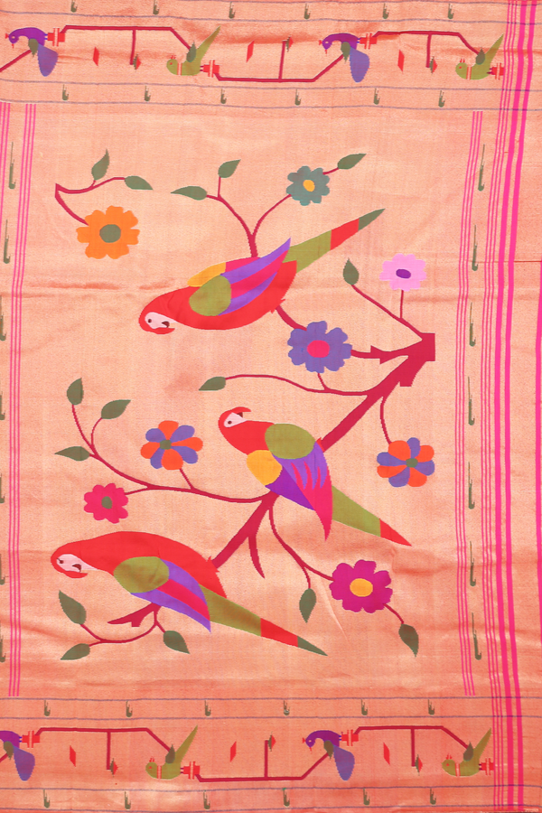 Paithani Silk Saree In Plum Purple With Checks Design