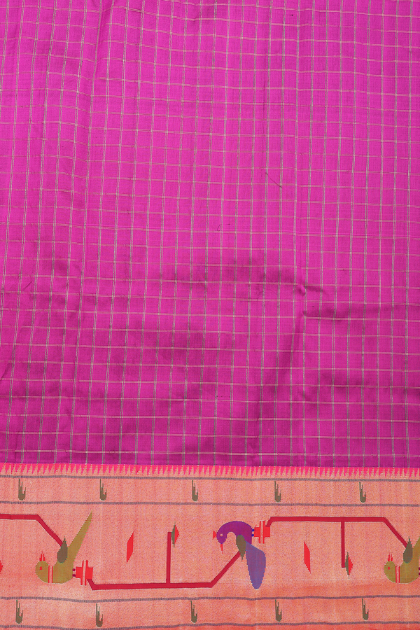 Paithani Silk Saree In Plum Purple With Checks Design