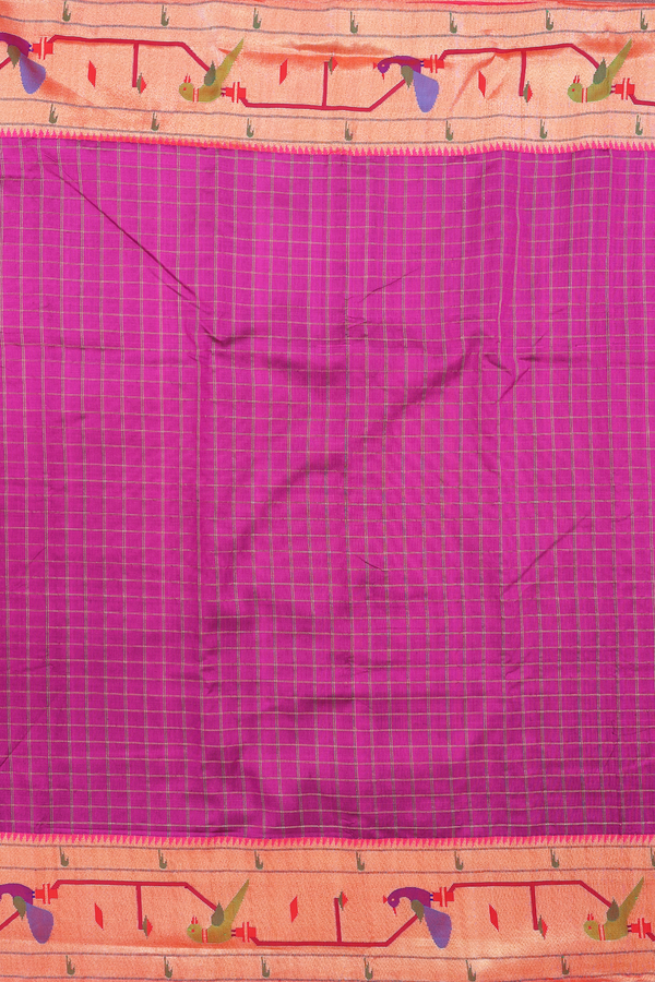 Paithani Silk Saree In Plum Purple With Checks Design