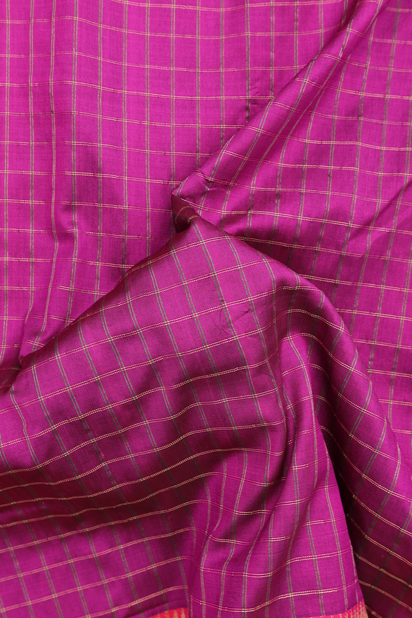 Paithani Silk Saree In Plum Purple With Checks Design