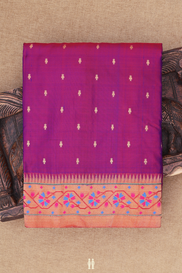 Paithani Silk Saree In Purple With Zari Buttis