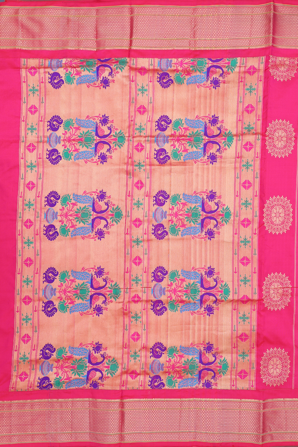 Paithani Silk Saree In Rani Pink With Chakram Buttas