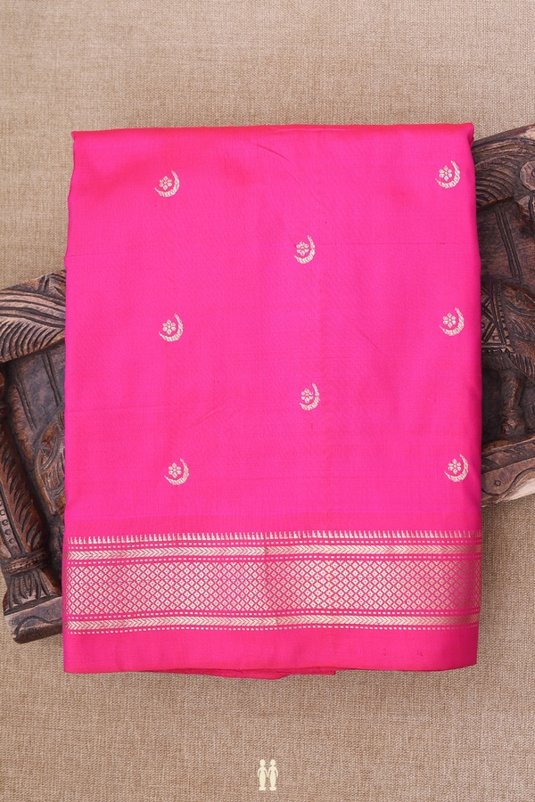 Paithani Silk Saree In Rani Pink With Floral Buttas
