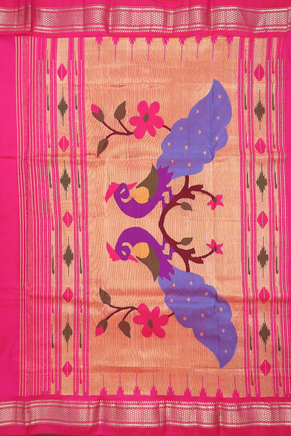 Paithani Silk Saree In Rani Pink With Floral Buttas
