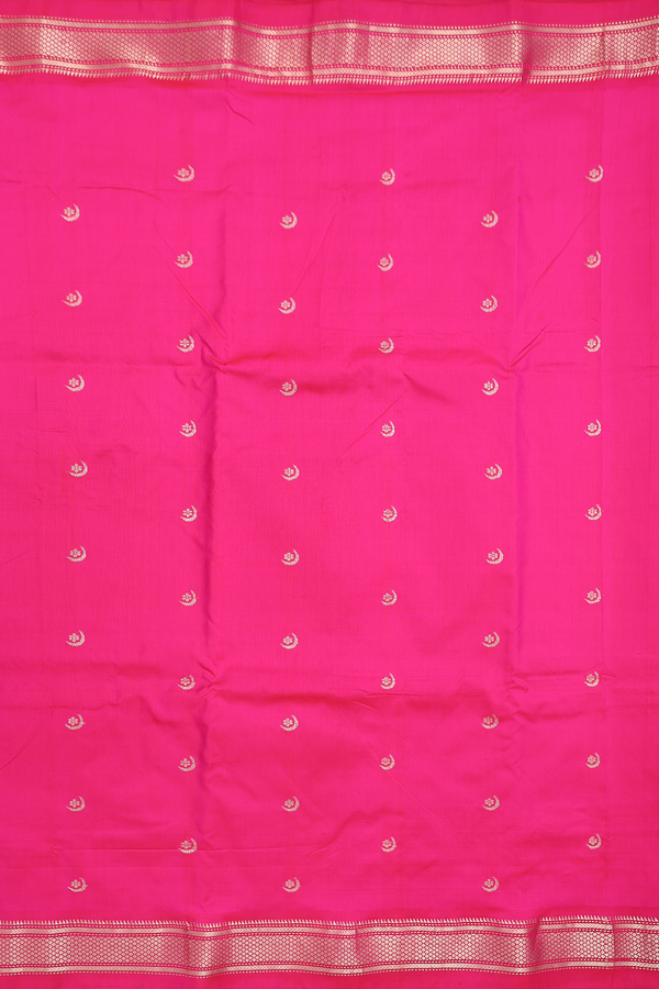 Paithani Silk Saree In Rani Pink With Floral Buttas