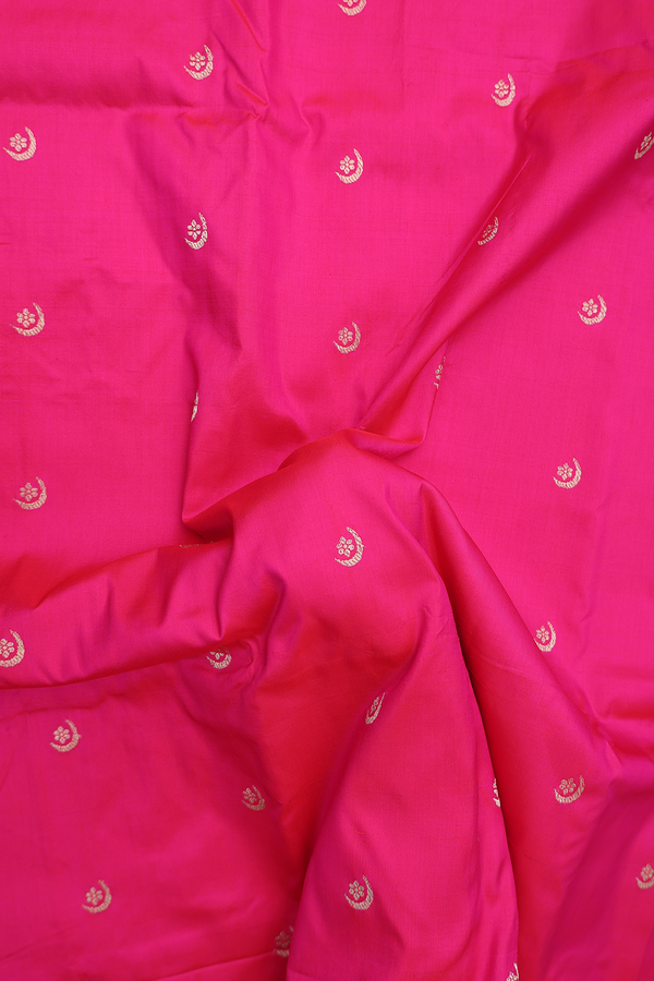 Paithani Silk Saree In Rani Pink With Floral Buttas