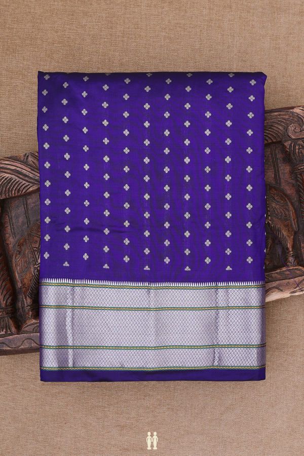 Paithani Silk Saree In Royal Blue With Floral Buttis