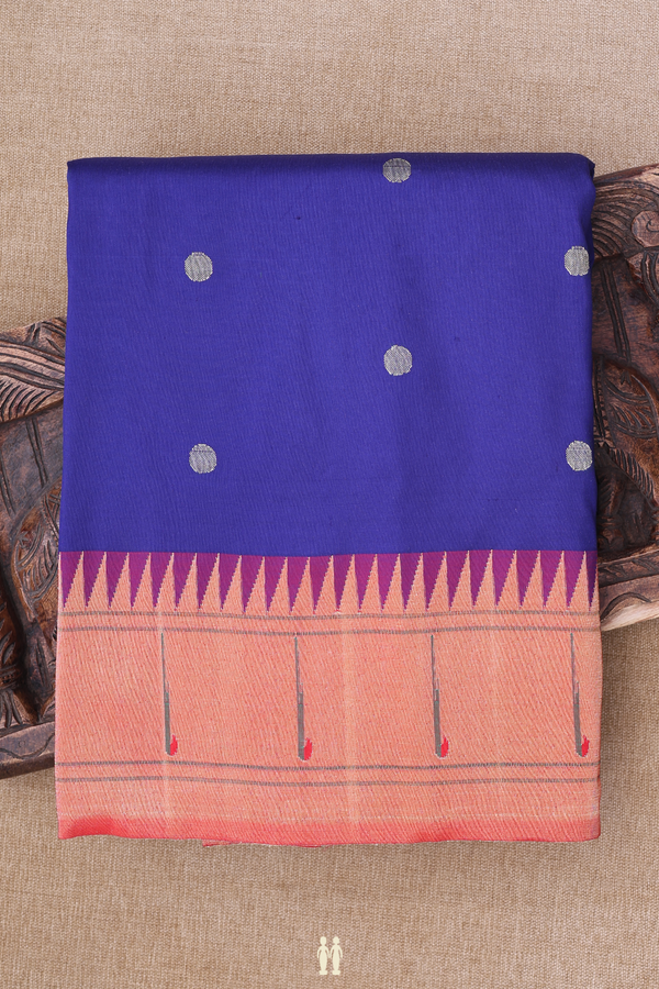 Paithani Silk Saree In Royal Blue With Zari Buttas