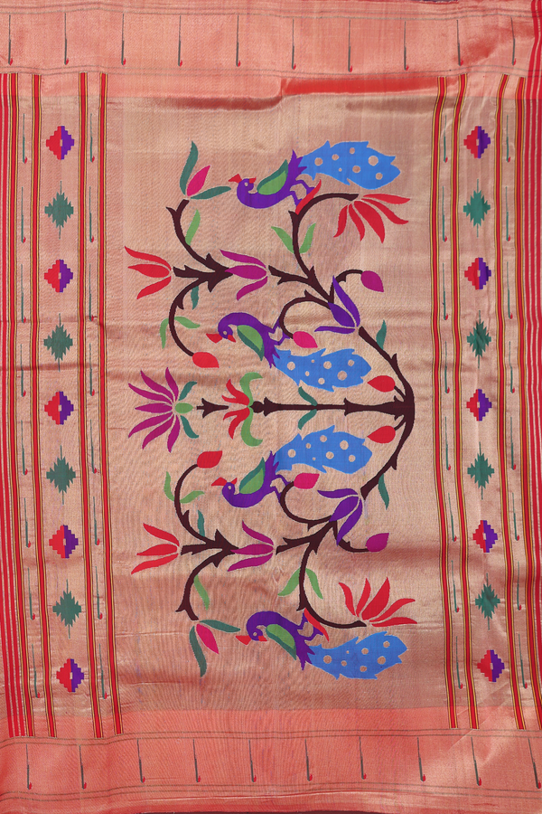 Paithani Silk Saree In Royal Blue With Zari Buttas