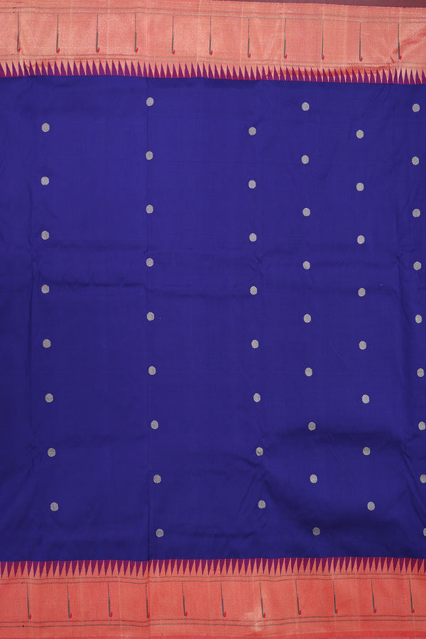 Paithani Silk Saree In Royal Blue With Zari Buttas