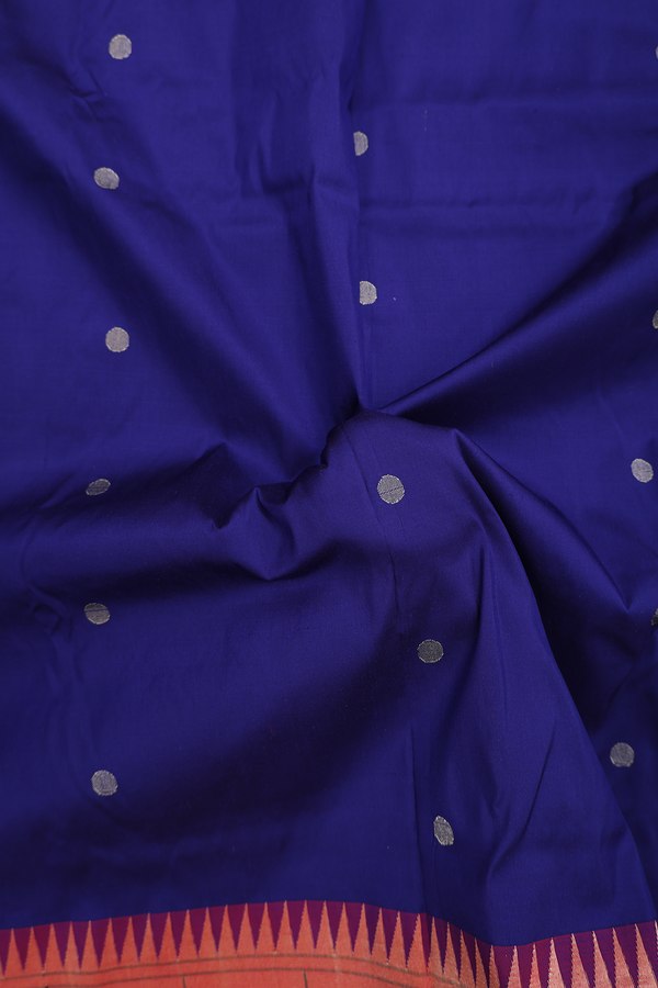 Paithani Silk Saree In Royal Blue With Zari Buttas