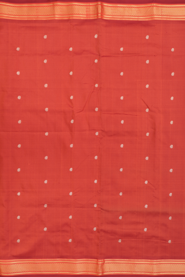 Paithani Silk Saree In Rust Orange With Paisley Buttis