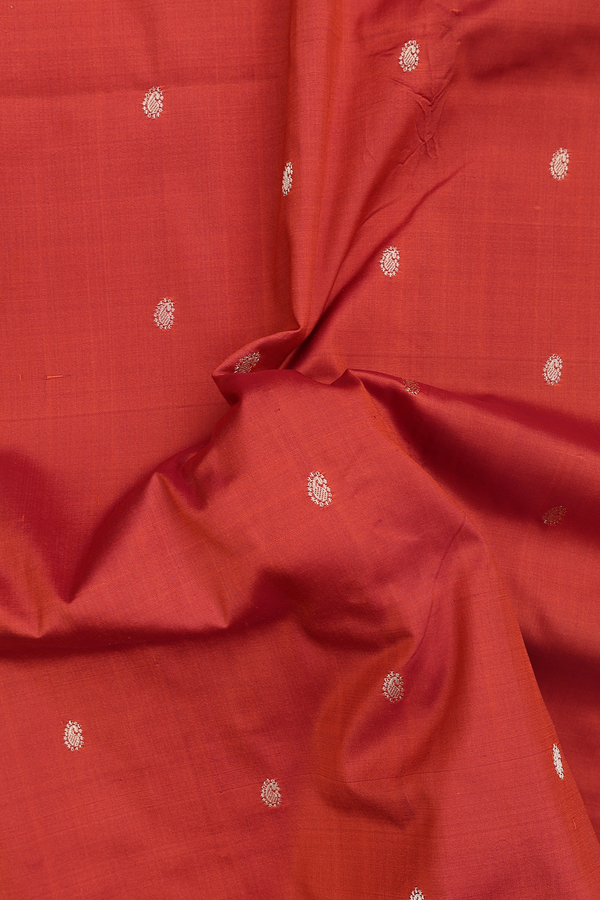 Paithani Silk Saree In Rust Orange With Paisley Buttis