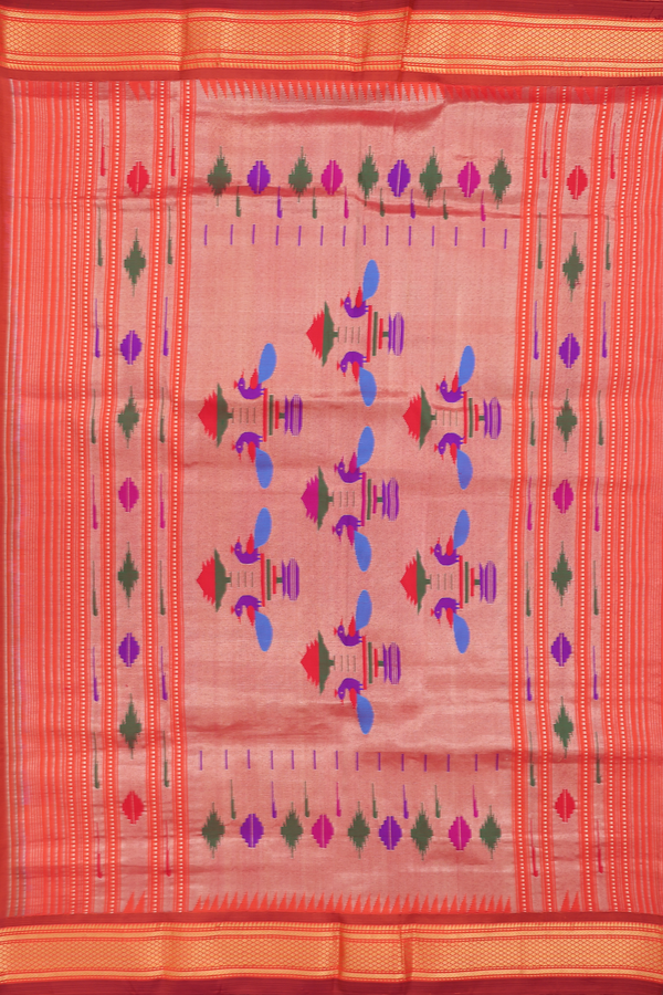 Paithani Silk Saree In Rust Orange With Paisley Buttis