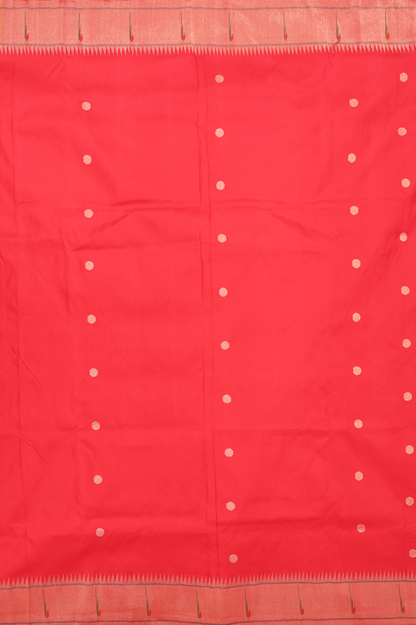 Paithani Silk Saree In Scarlet Red With Polka Buttas