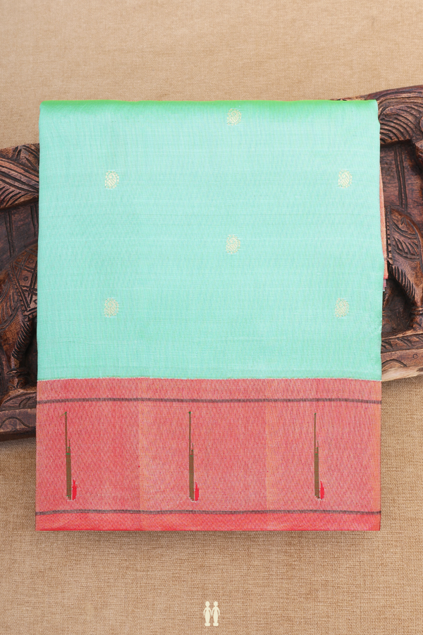 Paithani Silk Saree In Sea Green With Paisley Zari Buttis