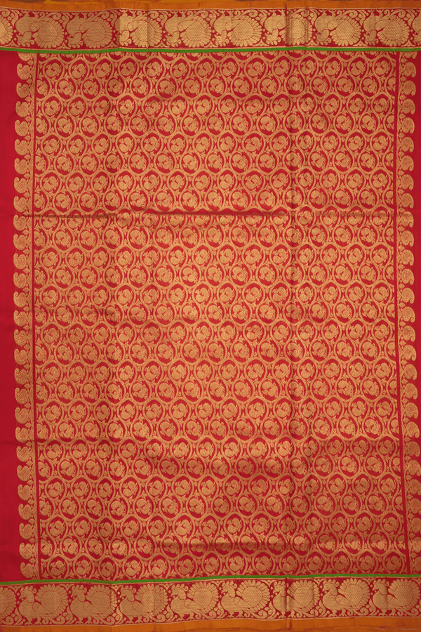Parrot Buttas Chilli Red Kanchipuram Silk Saree