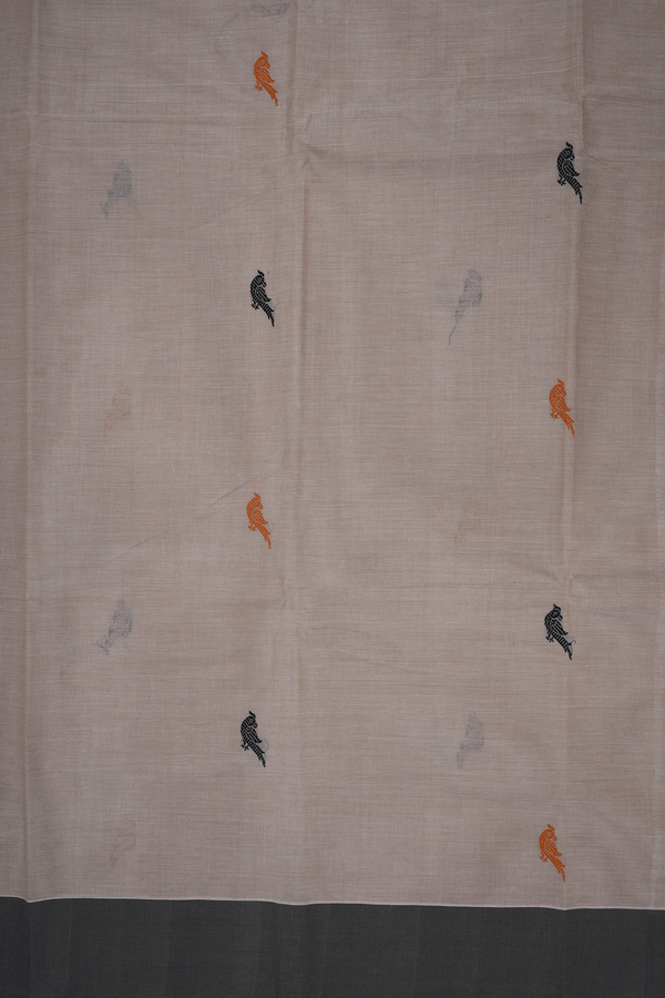 Parrot Buttas Pastel Khaki Coimbatore Cotton Saree