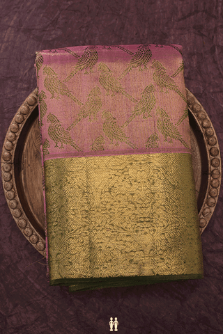 Parrot Design Mulberry Pink Tissue Kanchipuram Silk Saree