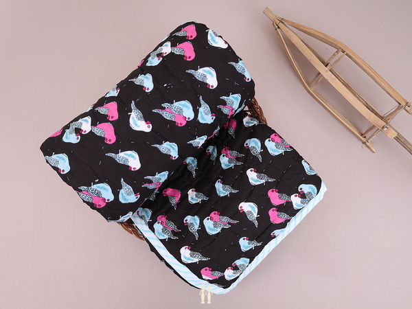 Parrot Printed Design Black Cotton Single Kids Bedspread