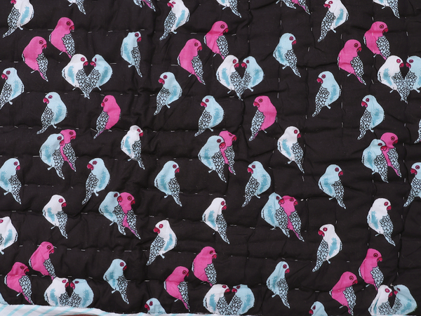 Parrot Printed Design Black Cotton Single Kids Bedspread