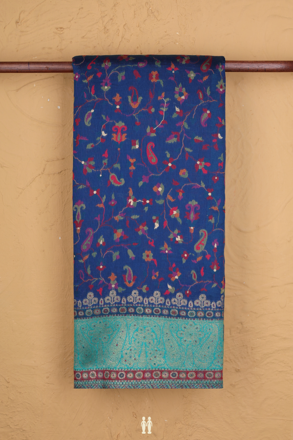 Pashmina Silk Saree In Capri Blue With Floral Design