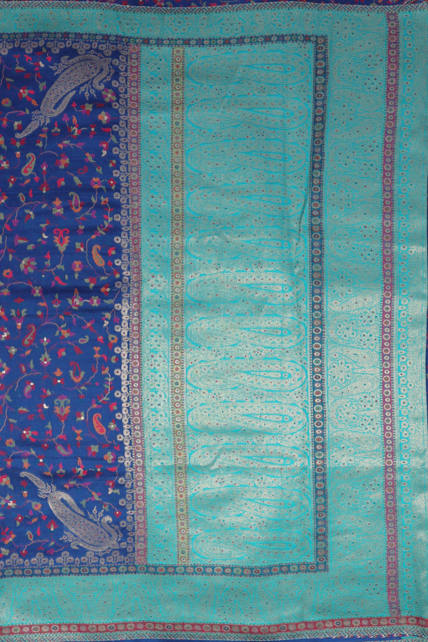 Pashmina Silk Saree In Capri Blue With Floral Design