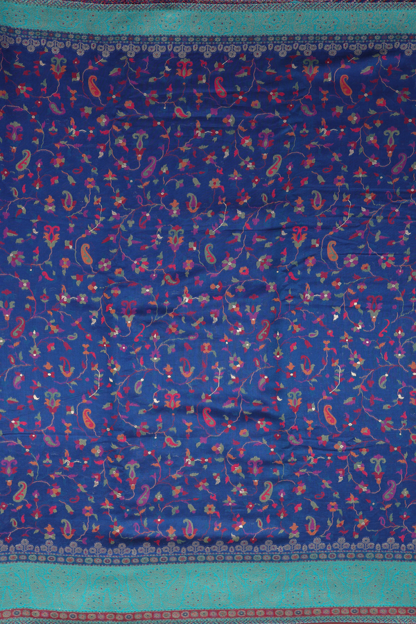 Pashmina Silk Saree In Capri Blue With Floral Design