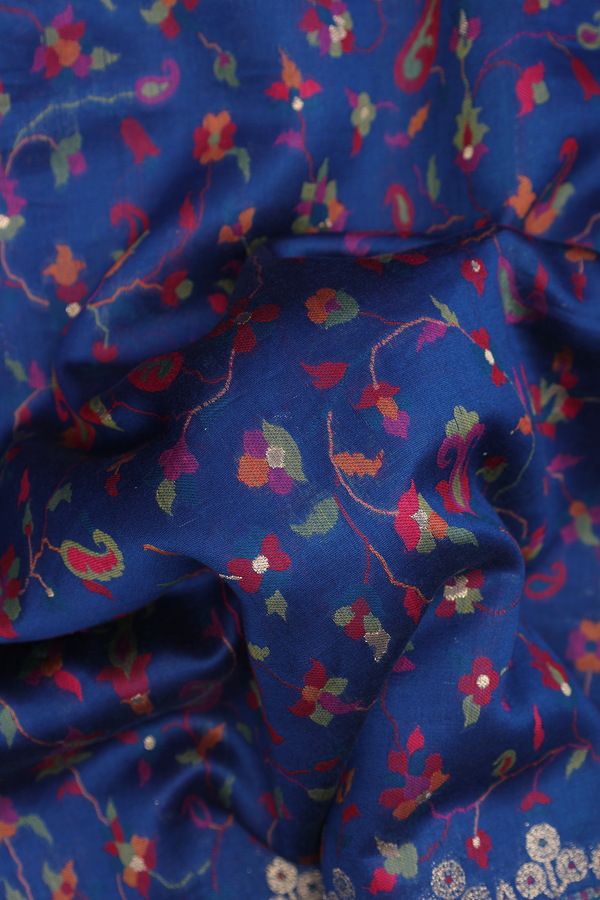 Pashmina Silk Saree In Capri Blue With Floral Design