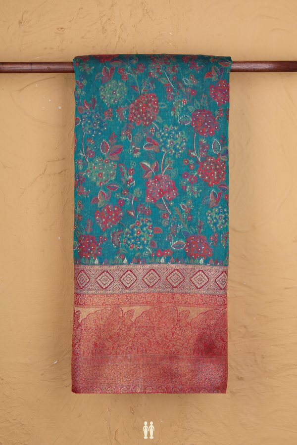 Pashmina Silk Saree In Green With Floral Design