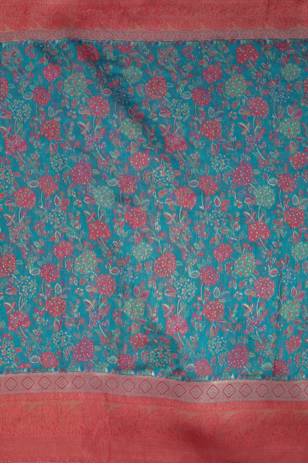 Pashmina Silk Saree In Green With Floral Design