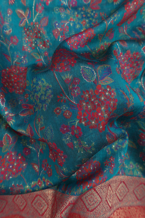 Pashmina Silk Saree In Green With Floral Design