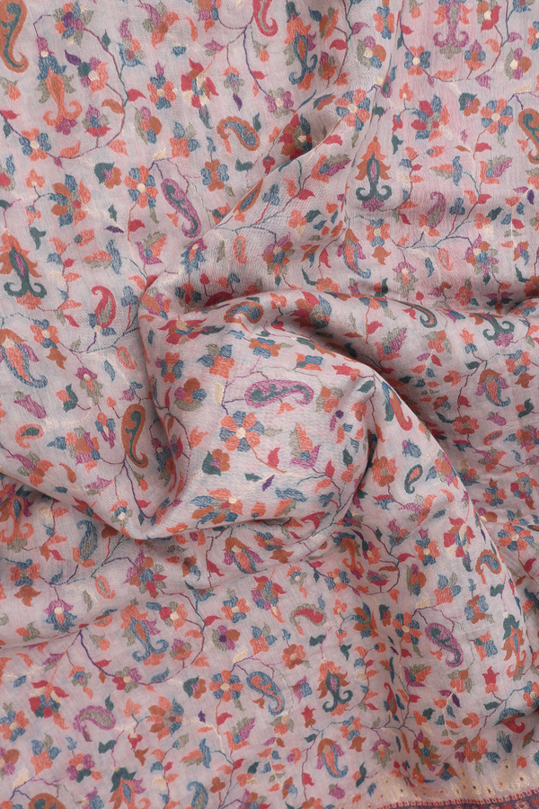 Pashmina Silk Saree In Half White With Floral Design