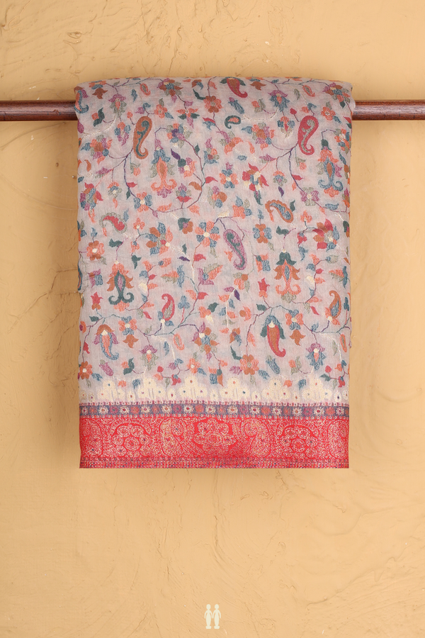 Pashmina Silk Saree In Half White With Floral Design