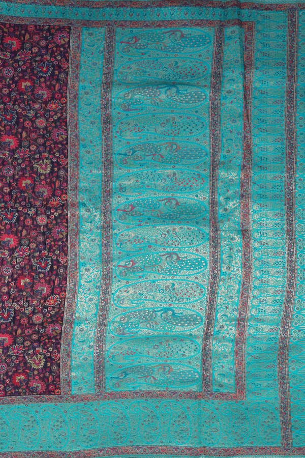 Pashmina Silk Saree In Navy Blue With Floral Design