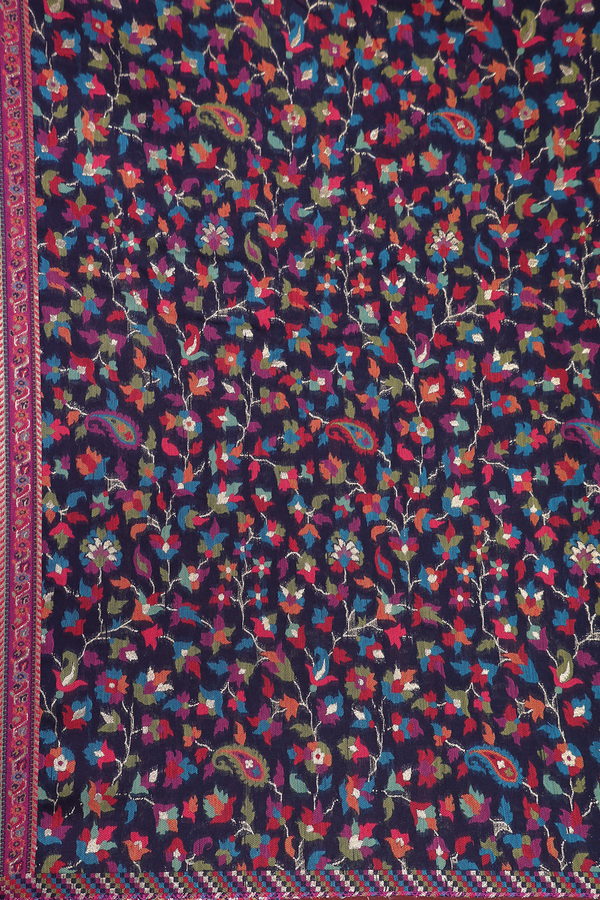 Pashmina Silk Saree In Navy Blue With Floral Design