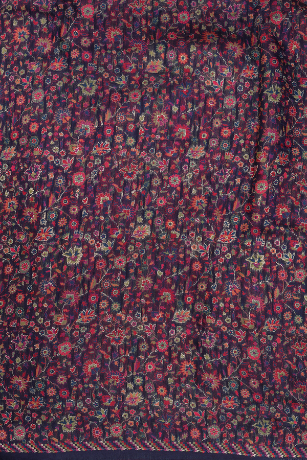 Pashmina Silk Saree In Navy Blue With Floral Design